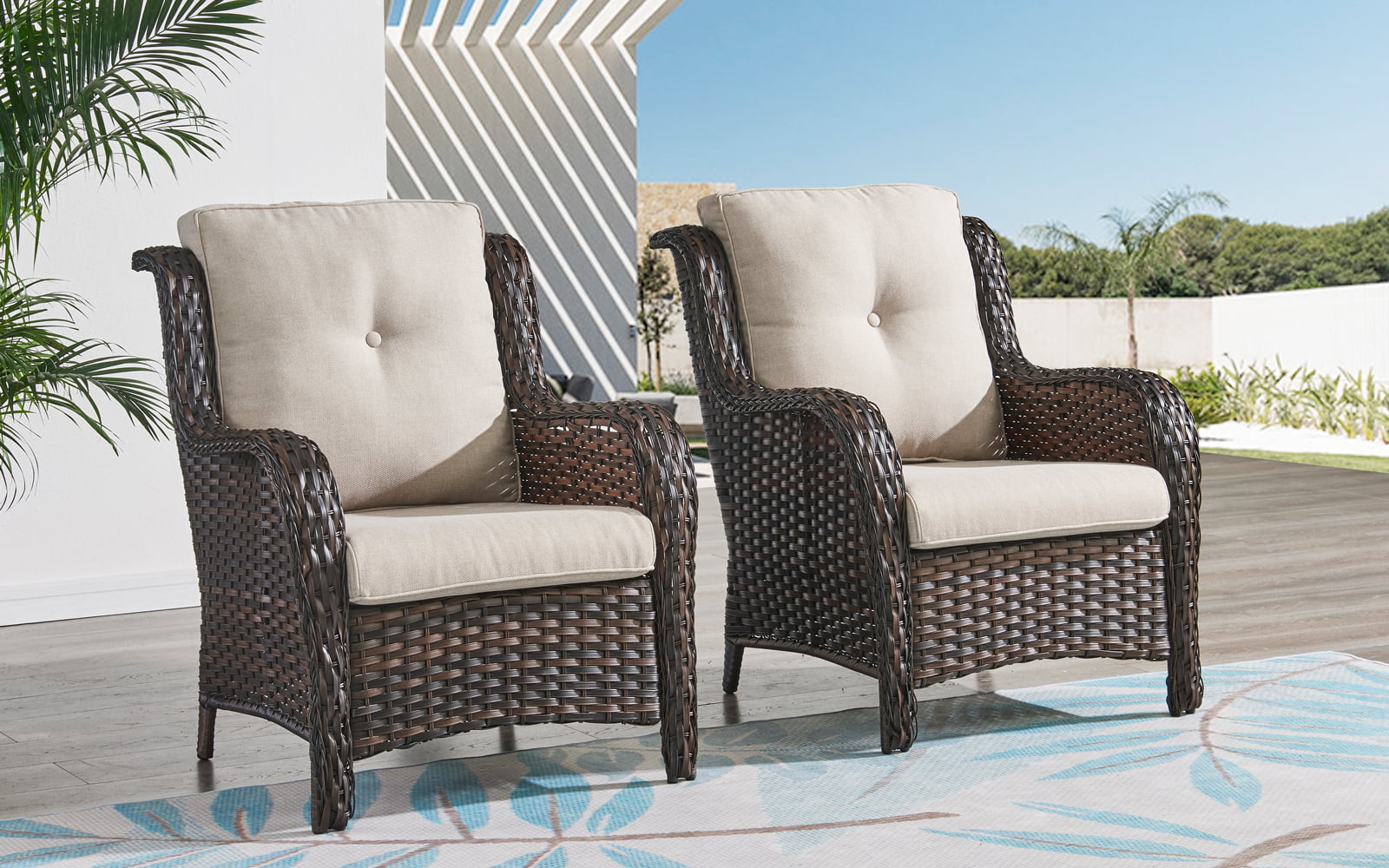 PARKWELL Outdoor Patio Chairs Rattan Patio of 2 PE Wicker Patio Chairs with 4inch Seat Cushions