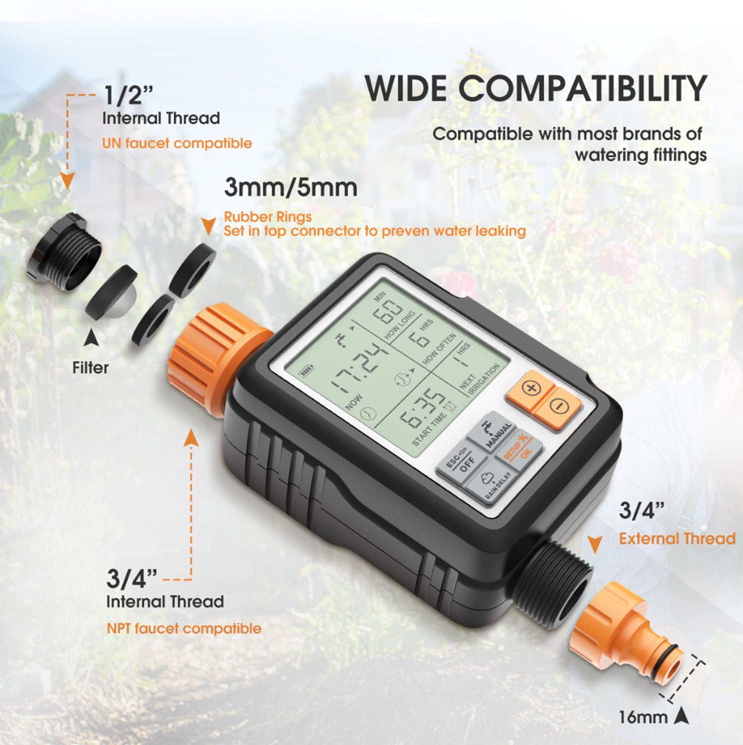 Gearup Smart Sprinkler Timer Outdoor Irrigation Water Garden with Large LCD Display Auto Shut Off