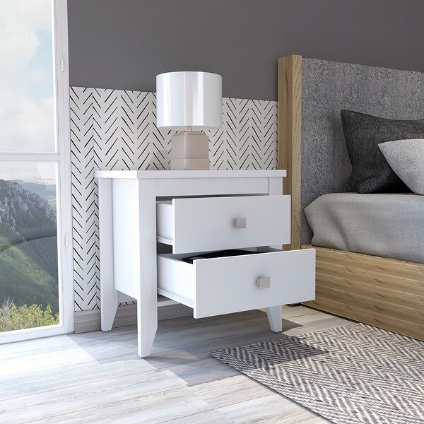 Contemporary Style 2-Drawers 4-Tapered Legs Bedside Table， Superior Top， Simplicity Nightstand， for Bedroom Living Room Office - - 37846972