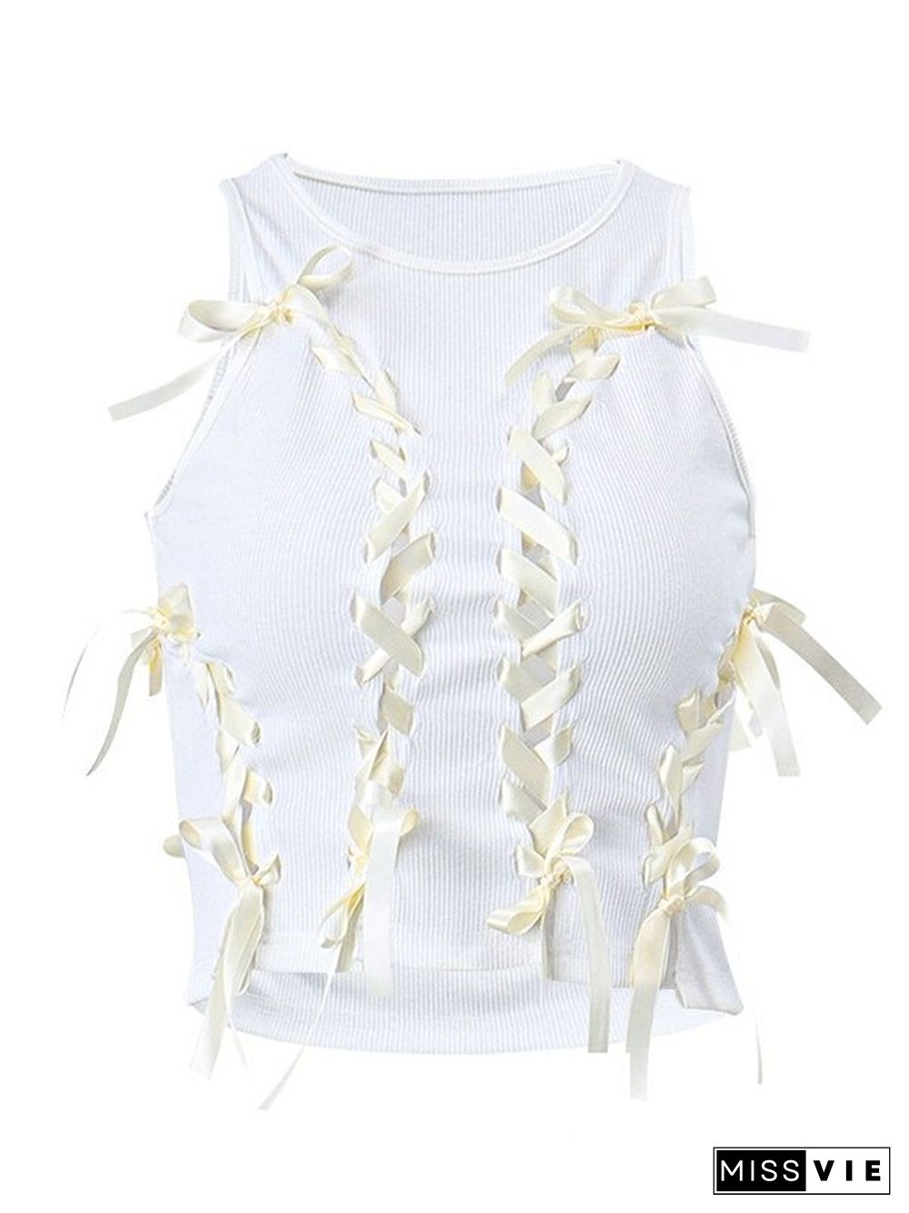 Lace Up Ribbed Cropped Tank Top