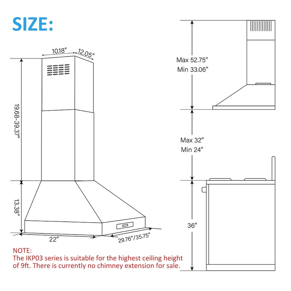 IKTCH 36 inch Vent Wall Mount Range Hood   900 CFM Efficient Smoke Removal Ultra Quiet Operation