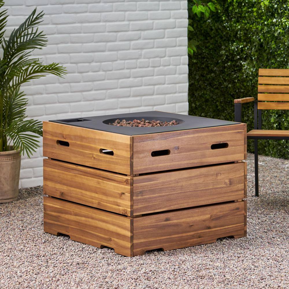 Noble House Barnsley Teak Square Wood Fire Pit Table 104608