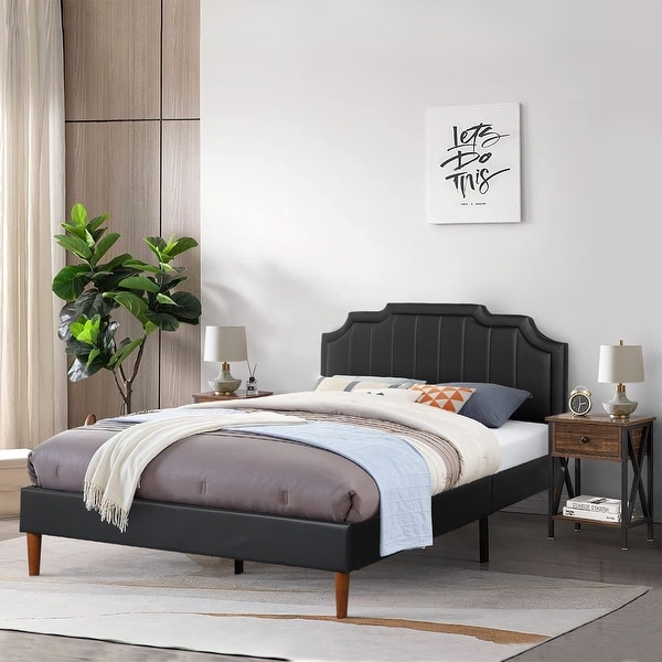 Taomika 3-Pieces Faux Leather Upholstered Platform Bed and Nightstands Sets - - 34844819