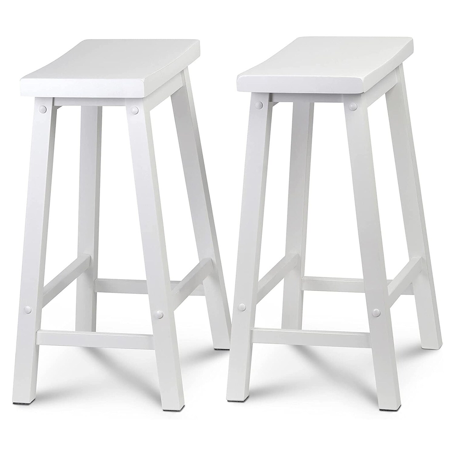 PJ Wood Classic Saddle-Seat 24In Tall Kitchen Counter Stools， White， Set of 2 - 24.2