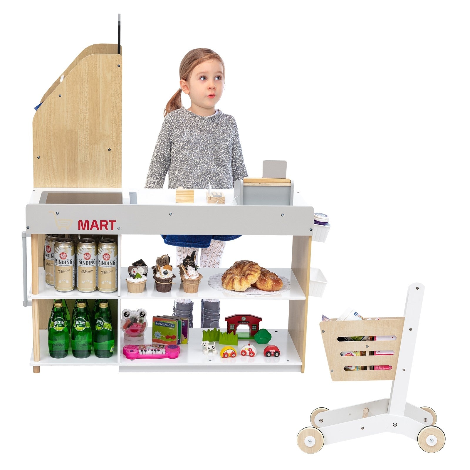 Costzon Pretend Grocery Store Playset, Supermarket Play Toy with Shopping Cart (Play Food Set are not Included)