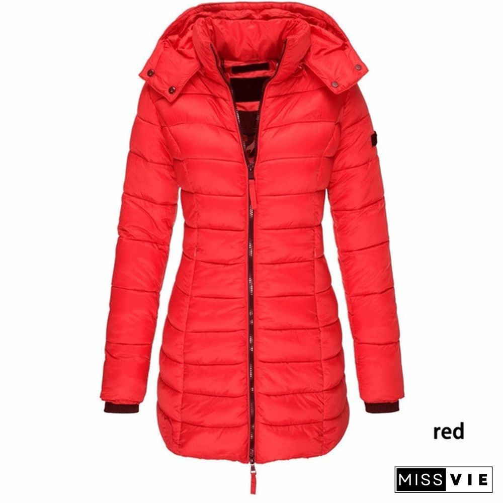 New  Winter Long Down Jacket Women's Thick Warm Hooded Cotton Padded Down Jacket Coat