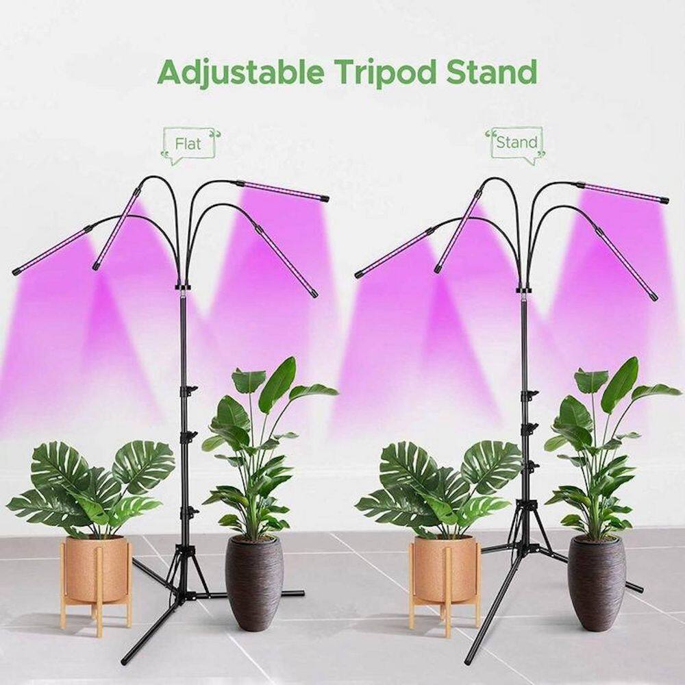 TAIFOND 4-Head Indoor LED Grow Light Adjustable Tripod Plant Light with Red Blue Mixed Spectrum Color Changing Light PGL0119A