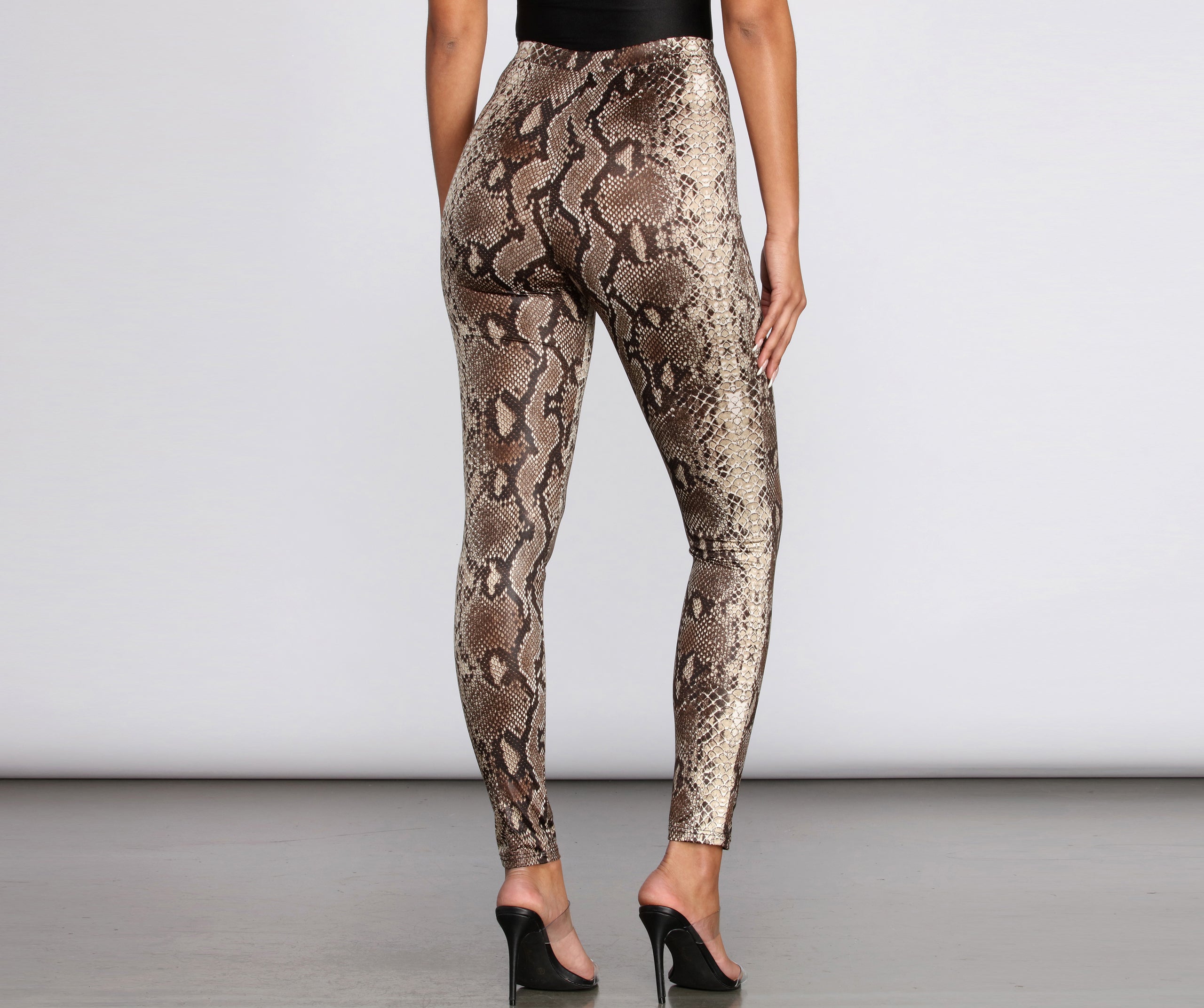 High Waist Satin Snake Leggings