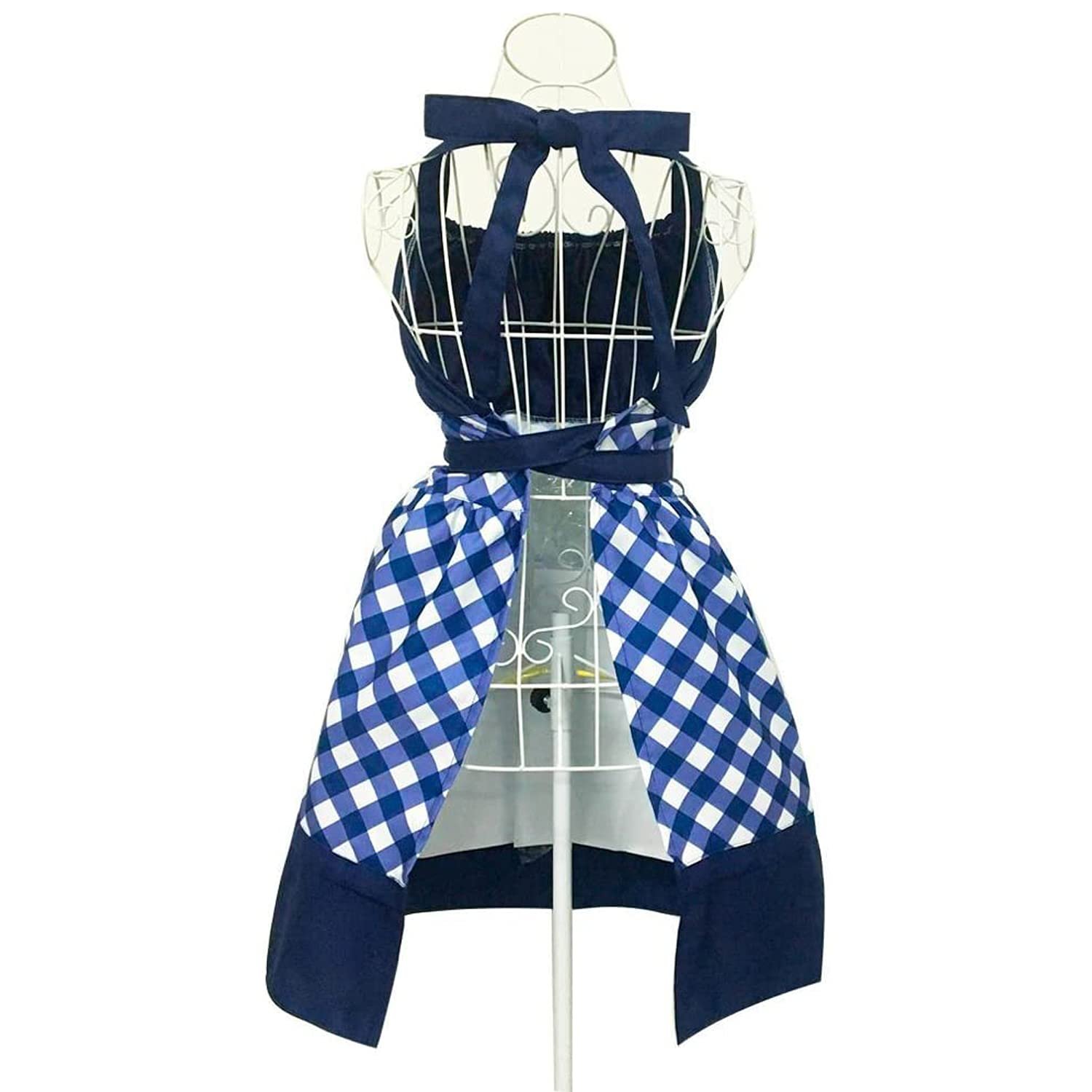 Aprons for Women with Pockets Plus Size Cooking Kitchen Cute Bib Apron (Blue)