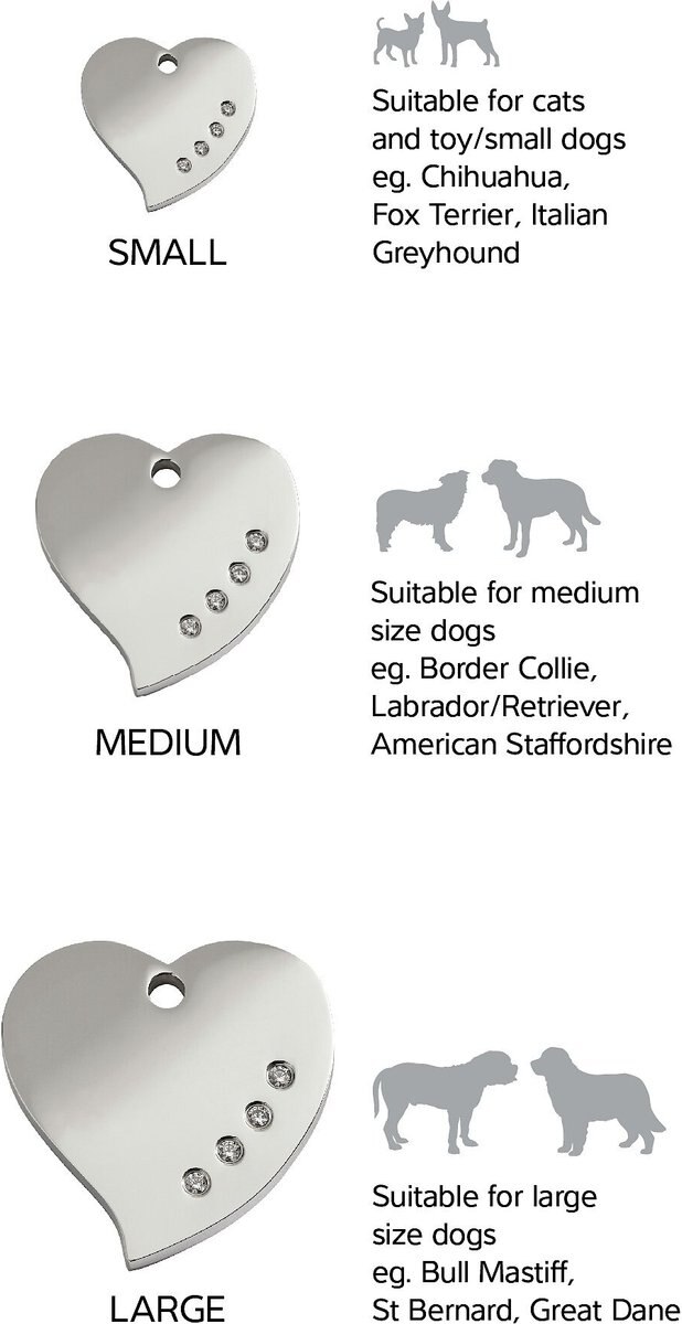 Red Dingo Heart Crystal Diamante Stainless Steel Personalized Dog and Cat ID Tag