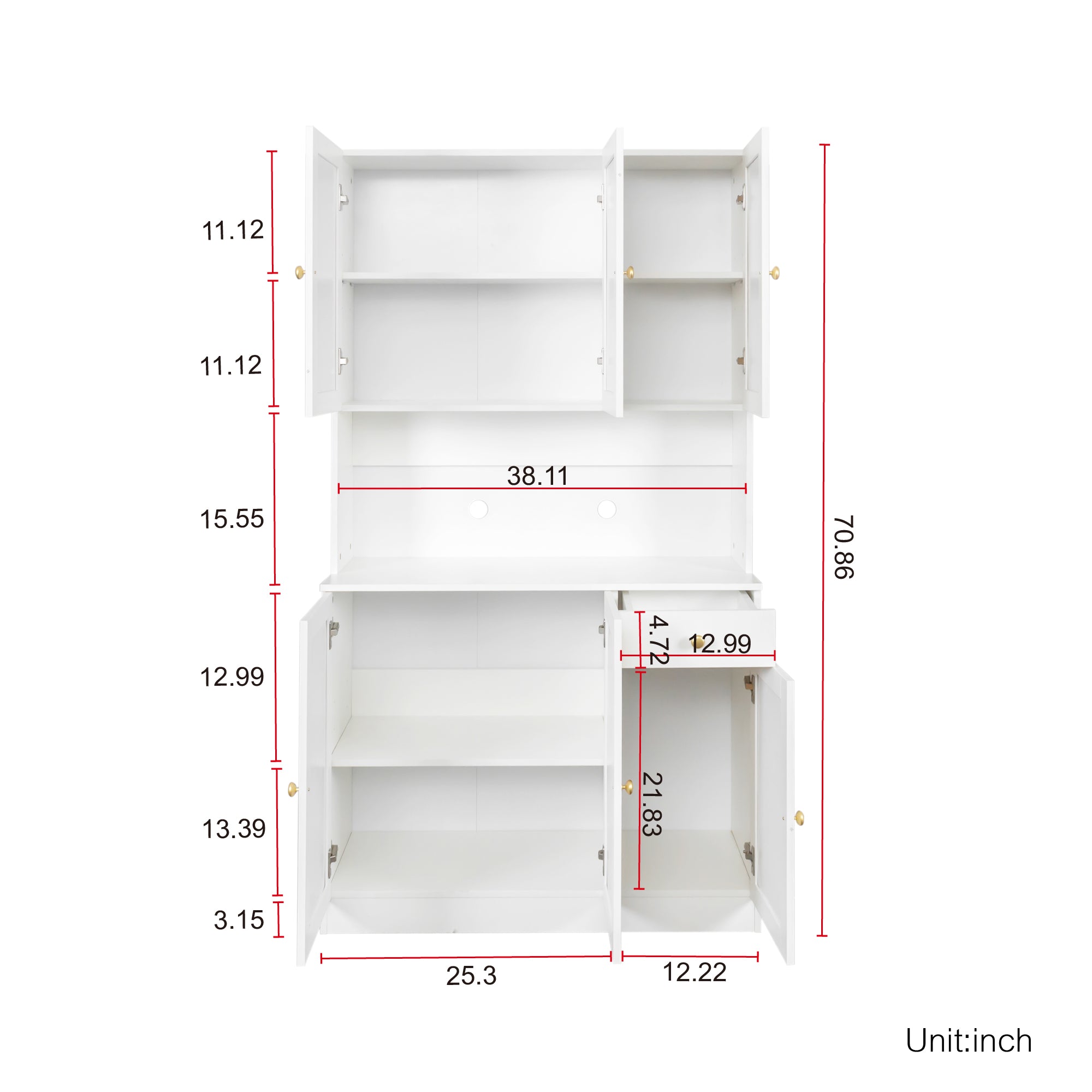 paproos 70.87 Pantry Cabinets with Hutch， Tall Kitchen Pantry Storage Cabinet， Sideboard Buffet Cabinet with 6 Doors， Large Countertop， Storage Shelf， Kitchen Dining Room Bathroom Sideboard， White