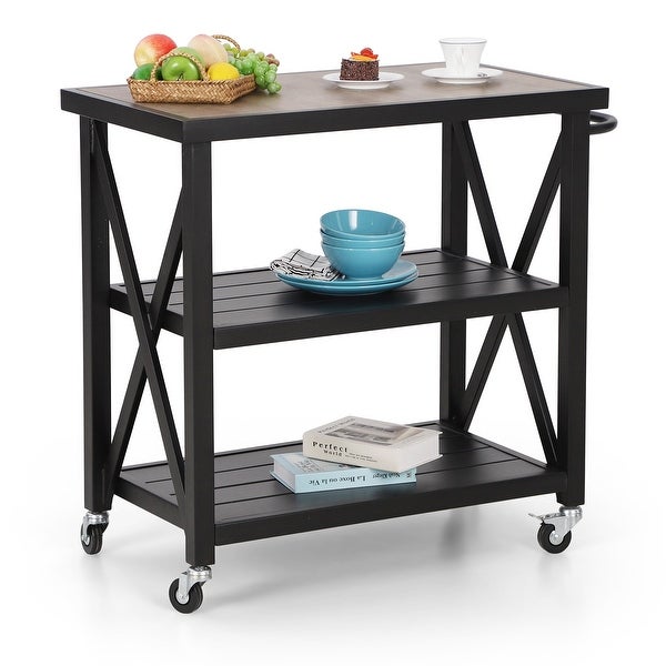 35-inch 3 Tier Prep Dining Table Metal Kitchen Outdoor Service Cart - N/A