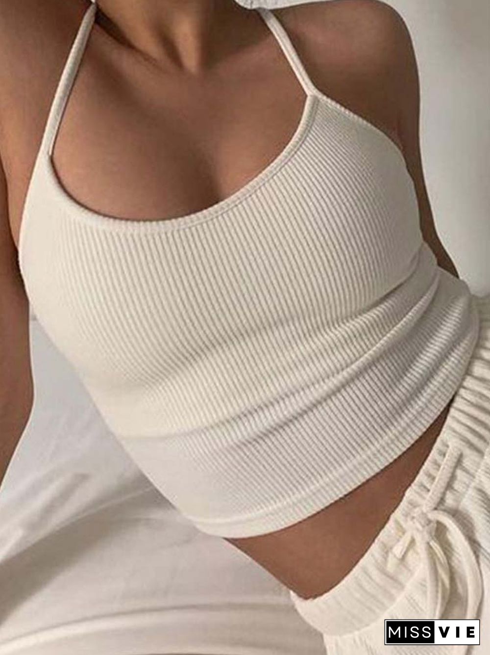 Pure Color Simple Low-cut Sexy Threaded Camisole Female Summer Slim Slimming Sports And Leisure All-match Crop Top Top Women Y2k