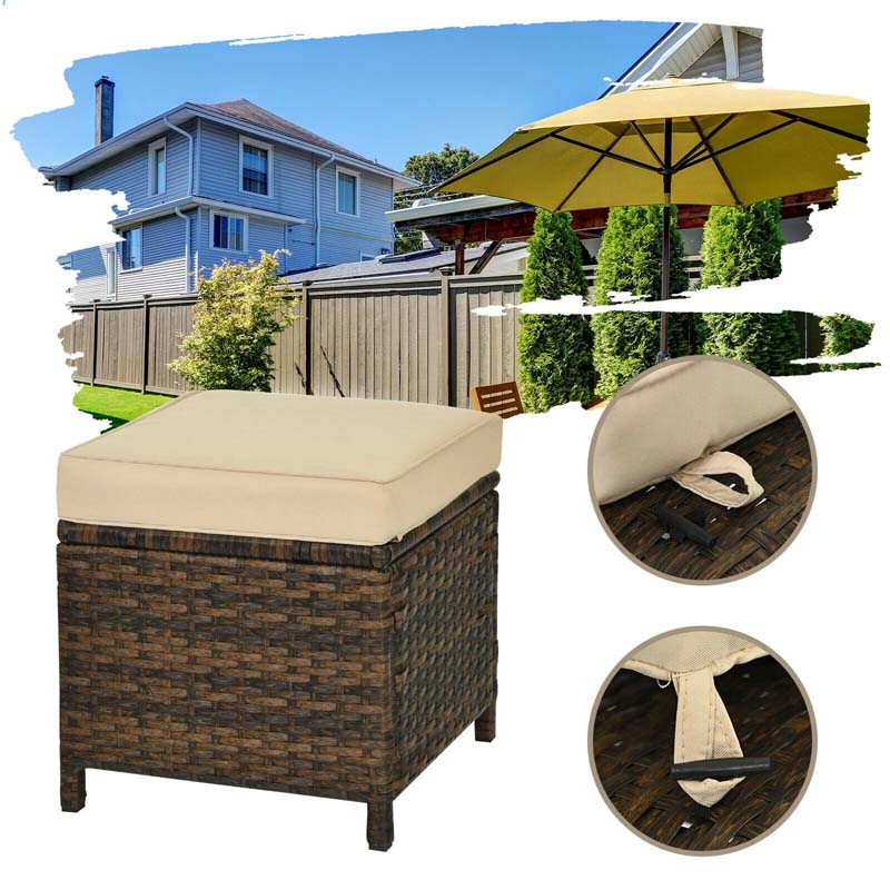 6 Pcs Rattan Patio Dining Furniture Sectional Corner Sofa Set with Dining Table & 2 Ottomans