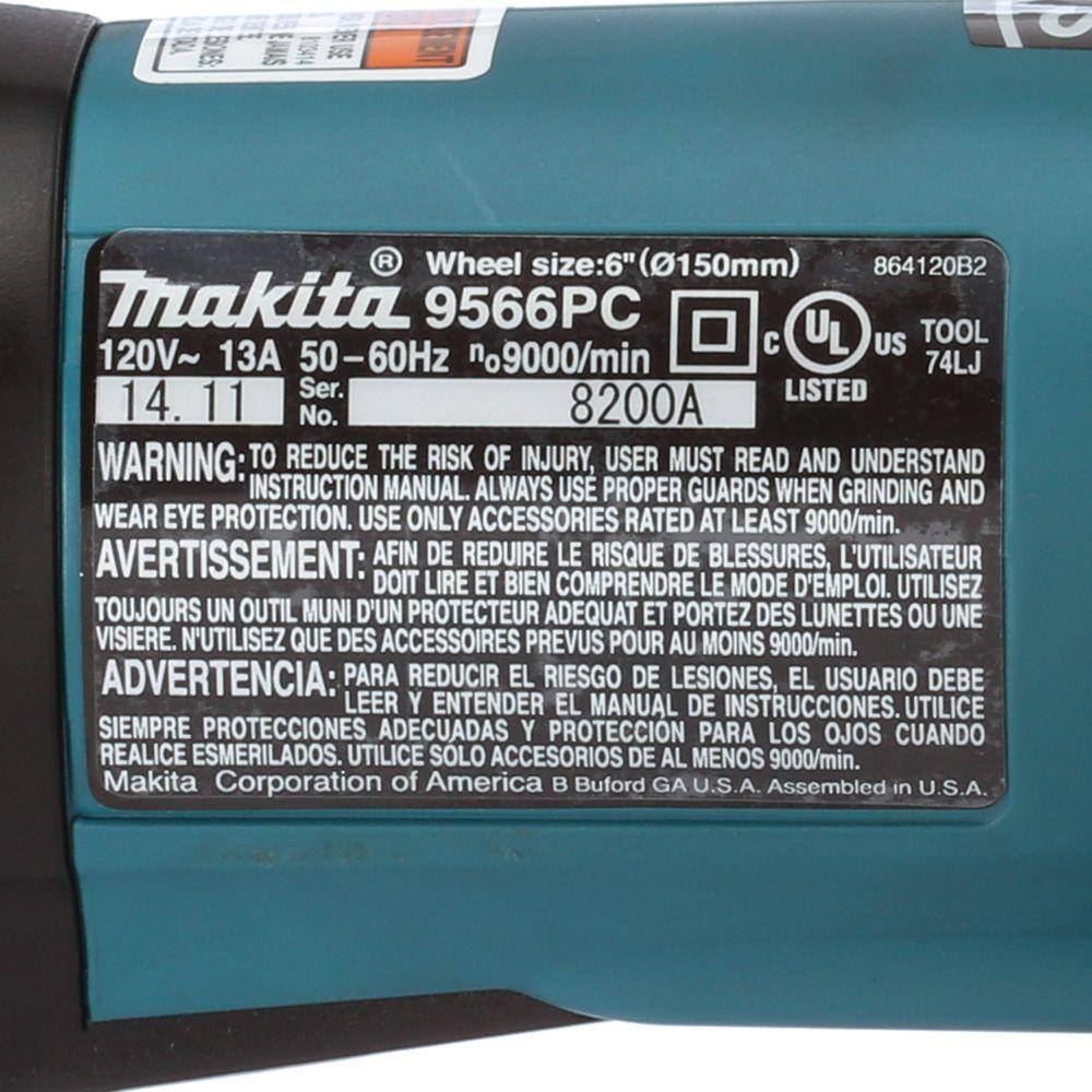 Makita 13 Amp 6 in. SJS High-Power Paddle Switch Cut-OffAngle Grinder 9566PC