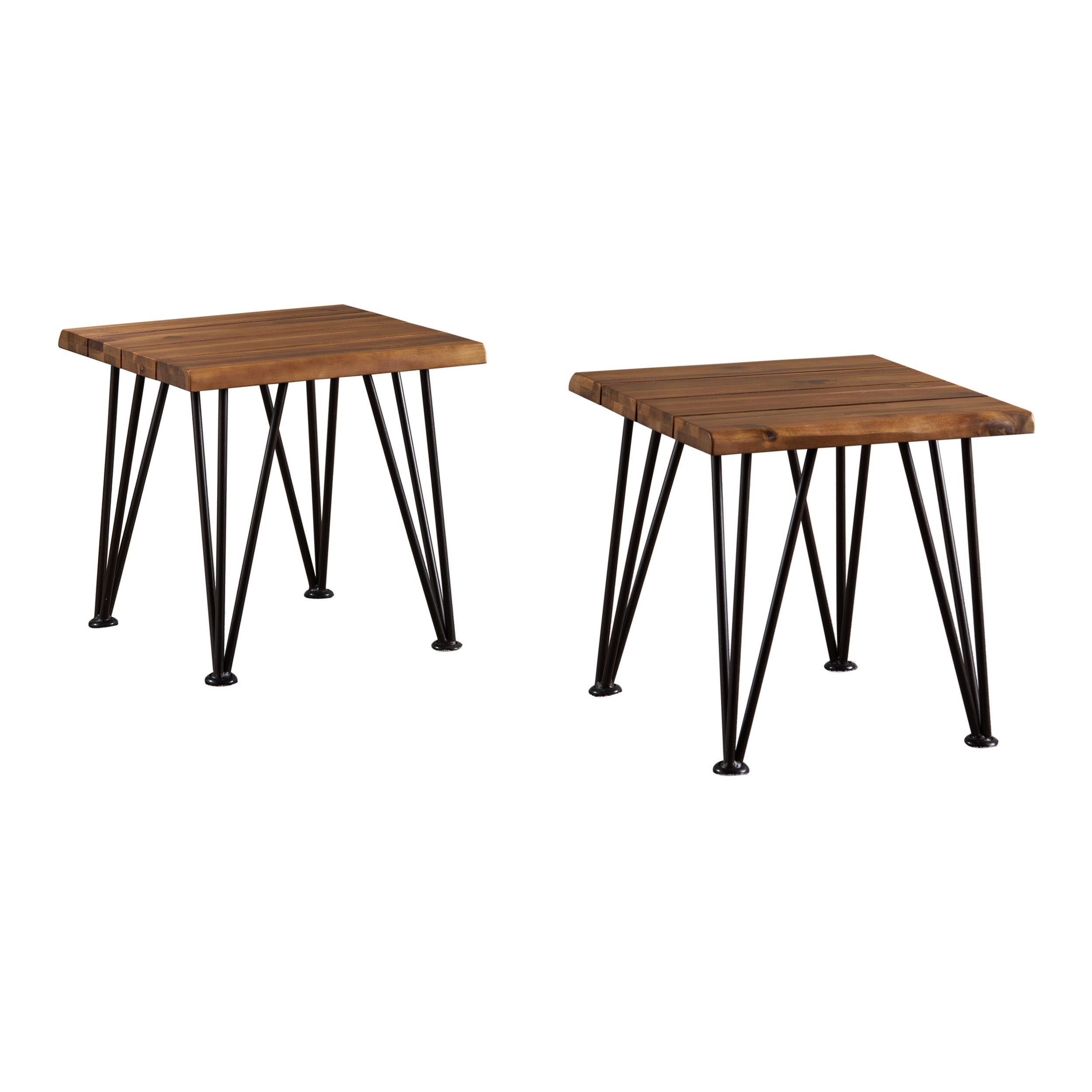 Zenith Outdoor Industrial Accent Table， Set of 2， Teak Finis