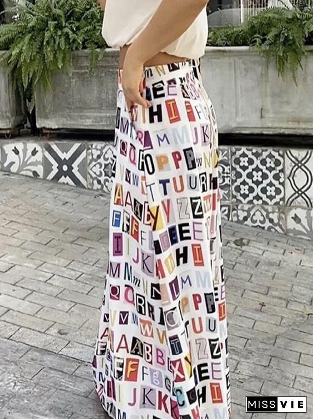 Loose Wide Leg Contrast Color Letter Print Casual Pants Bottoms