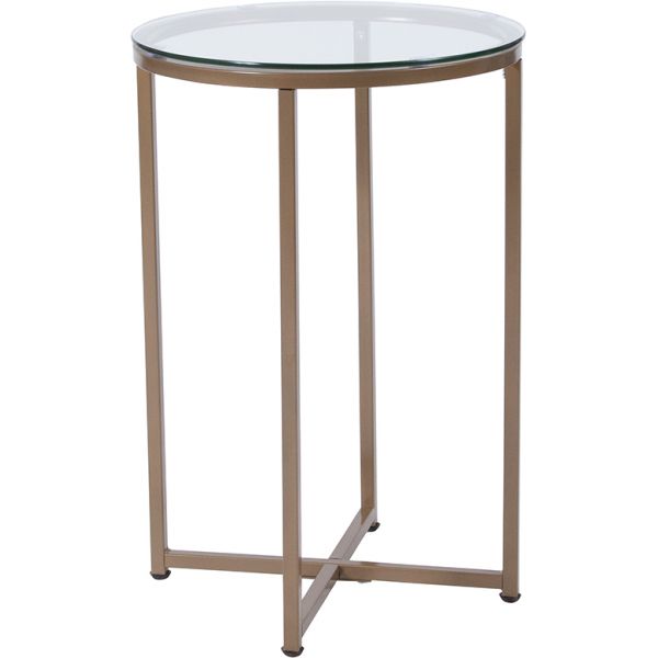 Greenwich Collection End Table - Modern Clear Glass Accent Table with Crisscross Brushed Gold Frame