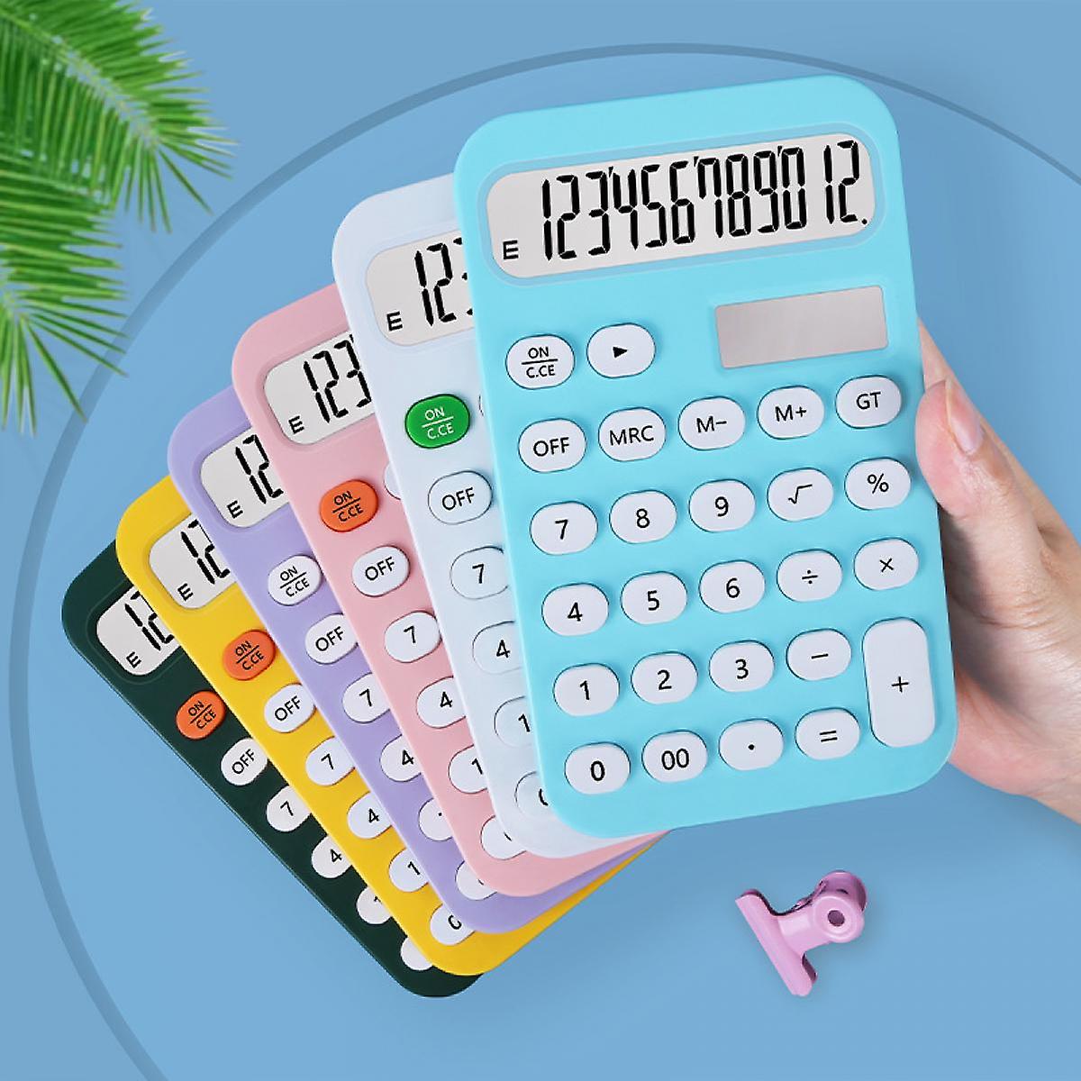 Standard Calculator 12 Digit With Large Lcd Display And Round Button Candy Color Calculator Portable For Office， Home， School，pink