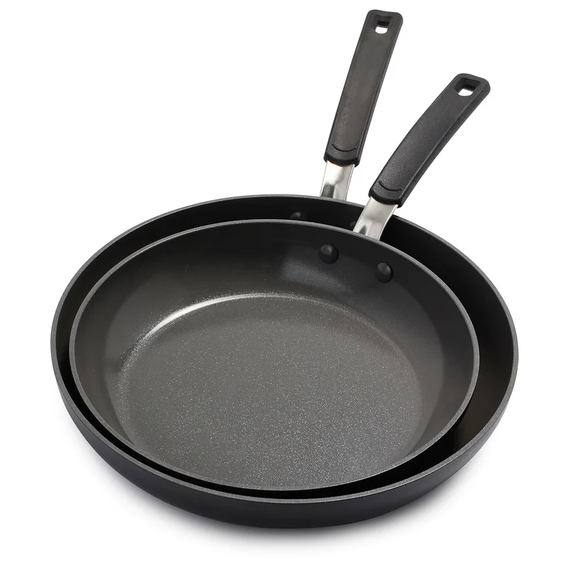 GreenPan Levels Stackable Hard Anodized Healthy Ceramic Nonstick， 10 and 12 Frying Pan Skillet Set， PFAS-Free， Dishwasher Safe， Black