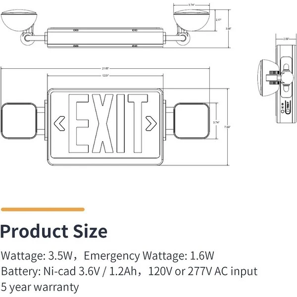 Led Exit Sign and Emergency Light, Two LED Adjustable Head Back up Battery Lighting Cover(6 Pack)