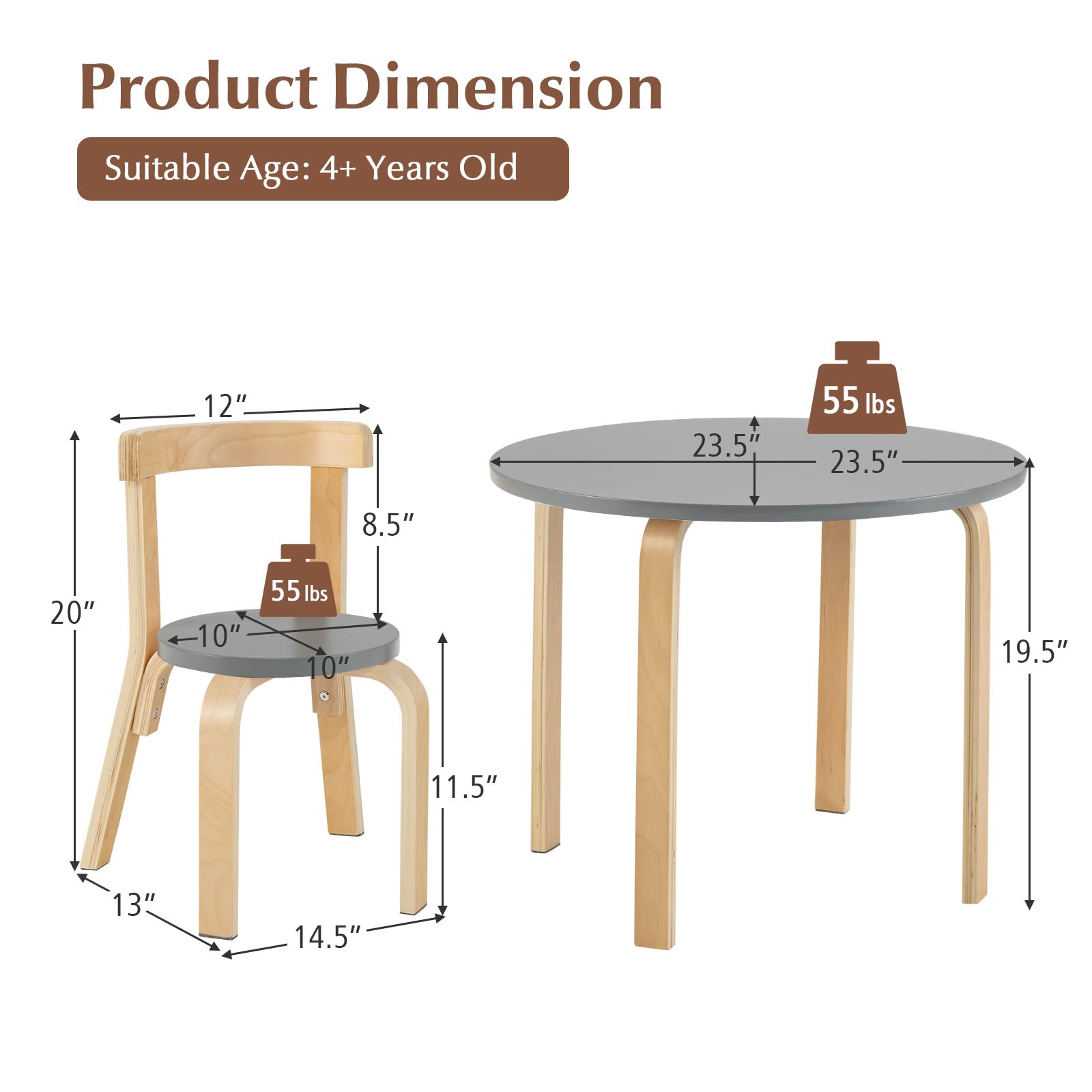 Costzon Kids Table and Chair Set, 5-Piece Wooden Activity Table w/ 4 Chairs