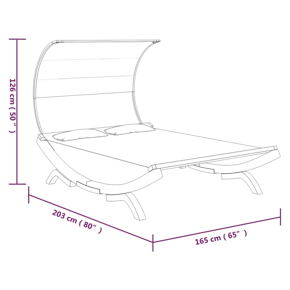 vidaXL Solid Wood Bent Patio Lounge Bed with Canopy Sunbed Anthracite/Cream   65\