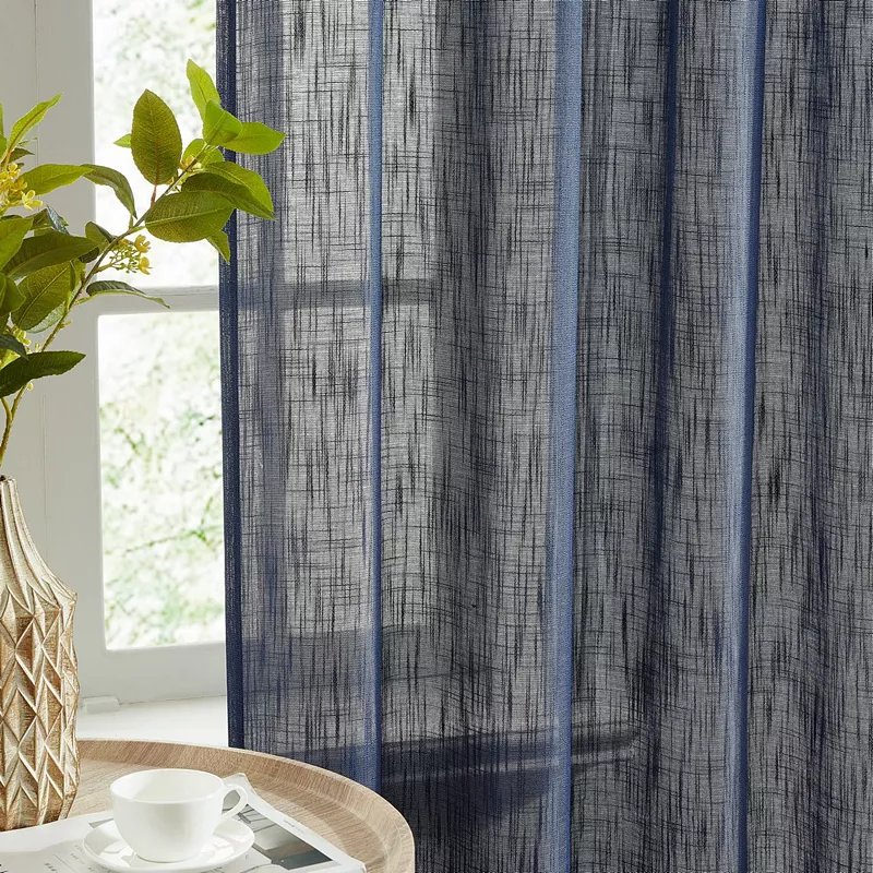 THD Linda Faux Linen Textured Semi Sheer Window Rod Pocket Thick Curtains Drapery Panels， Pair