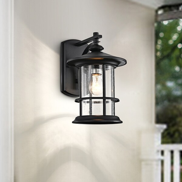 1-Light Outdoor Wall Sconce Lantern， Black Finish with Seeded Glass Shade - 13*8*10 Shopping - The Best Deals on Outdoor Wall Lanterns | 38464133