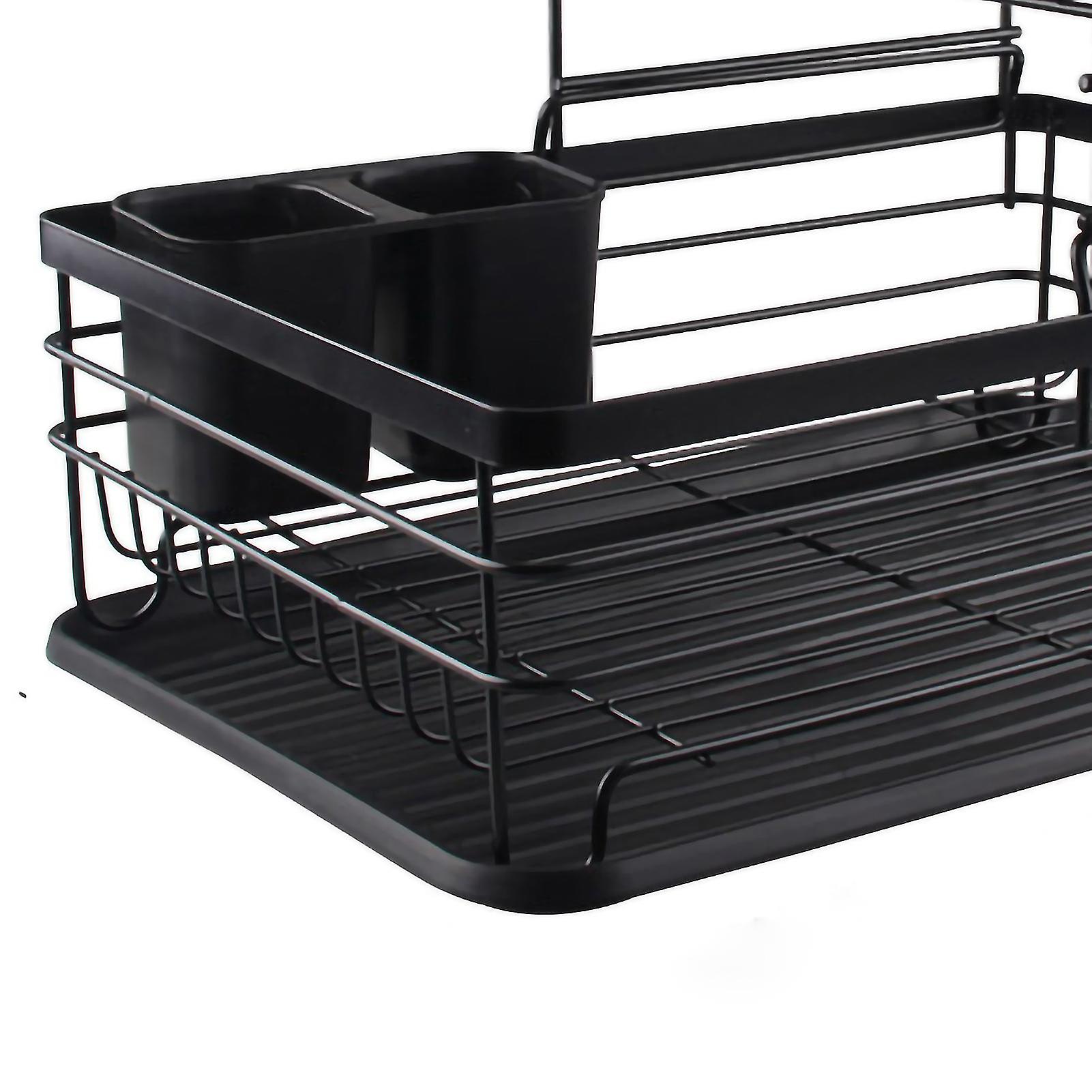 Tableware Shelf Simple Iron Double Layer Plate Bowl Tableware Drain Rack for Kitchren Black