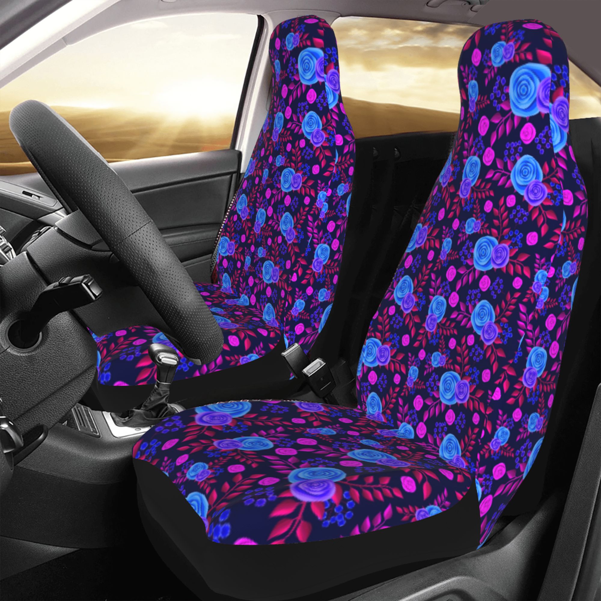 ZICANCN Car Seat Covers Front Seats Only，Retro Purple Flowers Decorative Automotive Seat Covers Protectors for Cars Trucks Suv 2 Pack