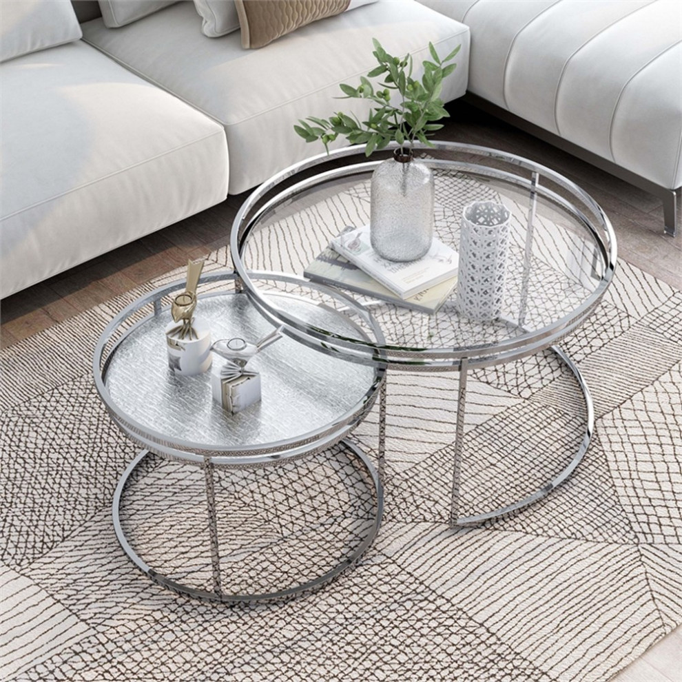 Furniture of America Belmont Metal 2 Piece Nesting Table in Chrome and Clear   Contemporary   Coffee Table Sets   by Homesquare  Houzz