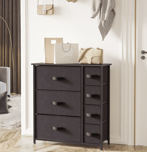 Ubesgoo 7 Drawers Vertical Dresser Storage, Classic Wood Brown