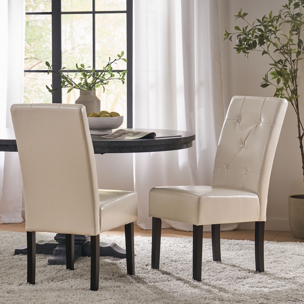 Taylor Ivory Leather Dining Chair Set of 2 by Christopher Knight Home