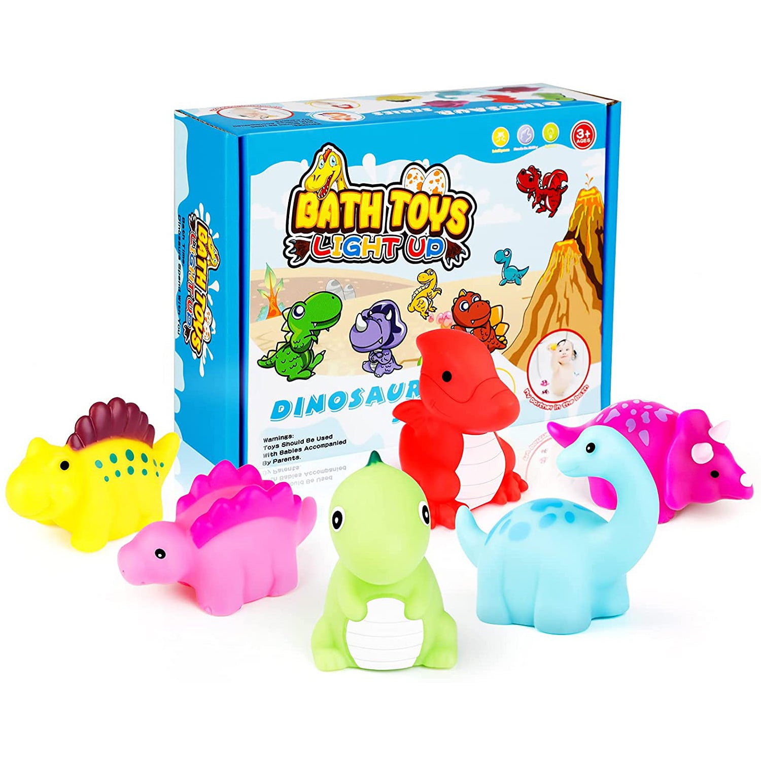 Bath Toys for Kids， Dinosaur Light-Up Floating Bath Toys for Toddler， Baby Bathtub Toys for Boys Girls， Ages 3 4 5 6 Year Old