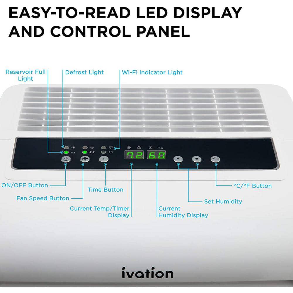 Ivation 50 Pint Smart WiFi Energy Star Dehumidifier with Pump Hose Connector and App