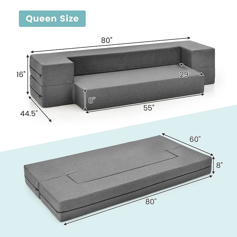 8 Inch Convertible Folding Sofa Bed With Washable Cover-Queen Size