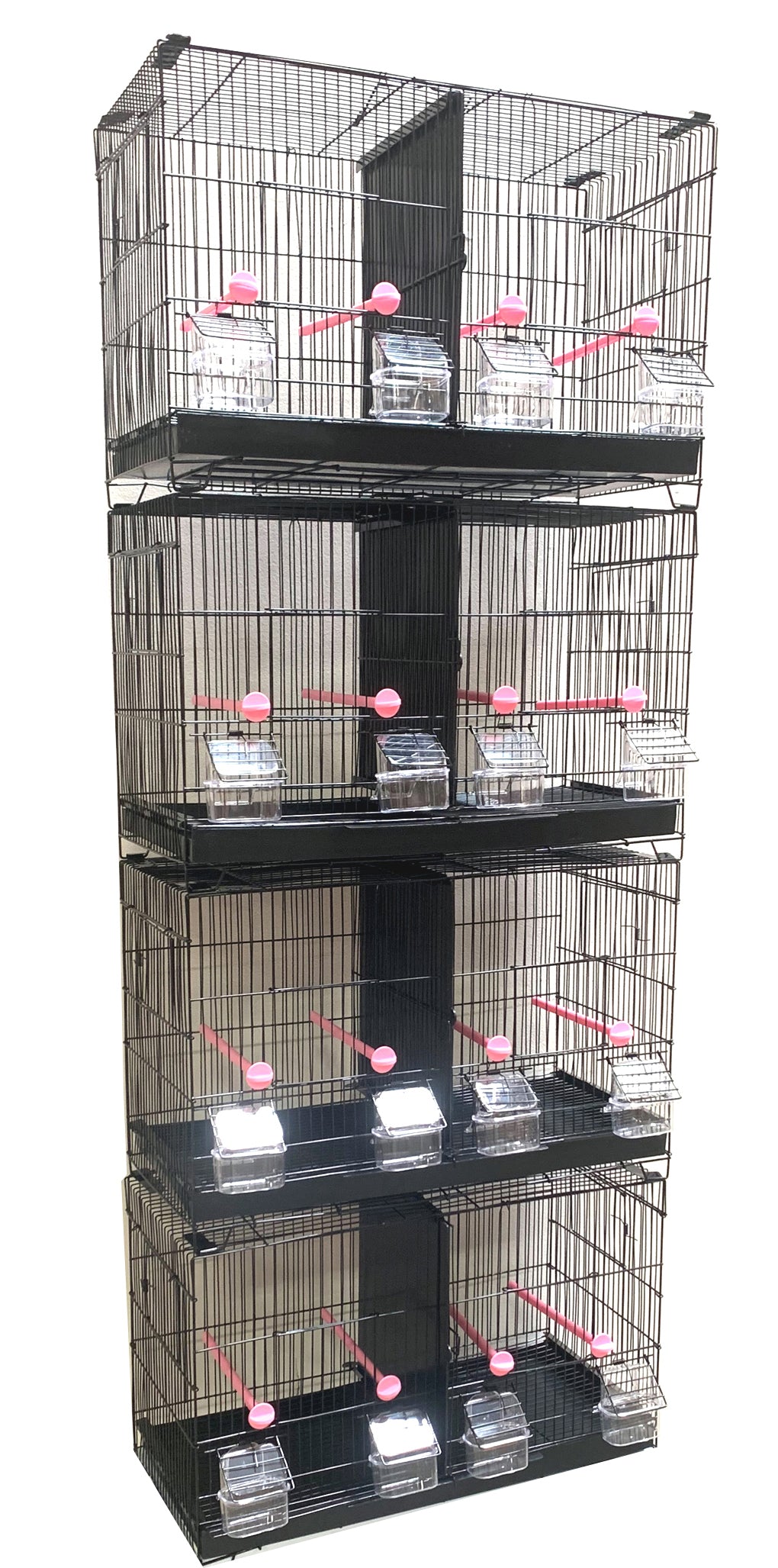 Lot of 4 of Stack and Lock Double Breeding Breeder Flight Bird Quail Cages with Both Center Wire and Solid Dividers Side Breeding Nest Doors