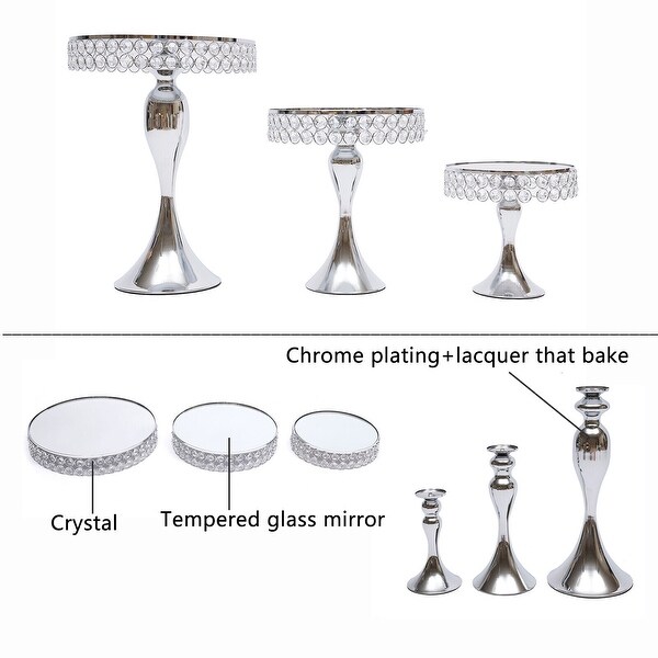 3 Pcs Mermaid Tail Crystal Cake Stands Mirror Cake Dessert Holder