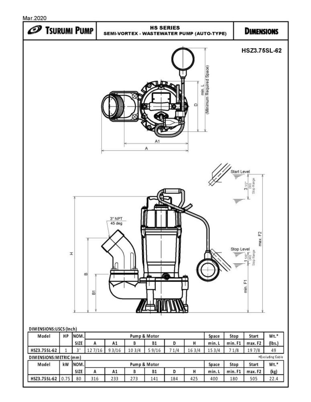 HS3Z.75SL Automatic Electric Submersible Pump ;