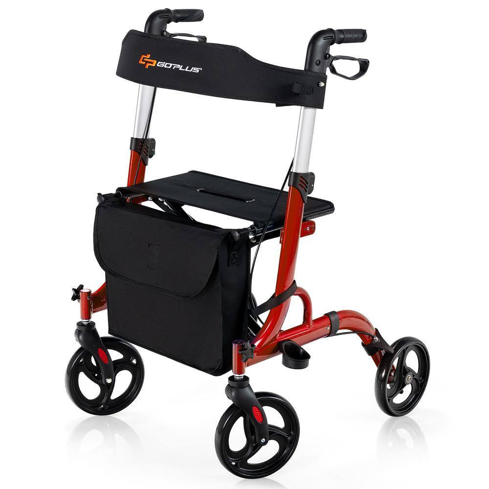 Costway 4-Wheel Walker Rollator Walker wSeat Folding Aluminum Rolling Walker w8 in. Wheels in Red JH10007RE