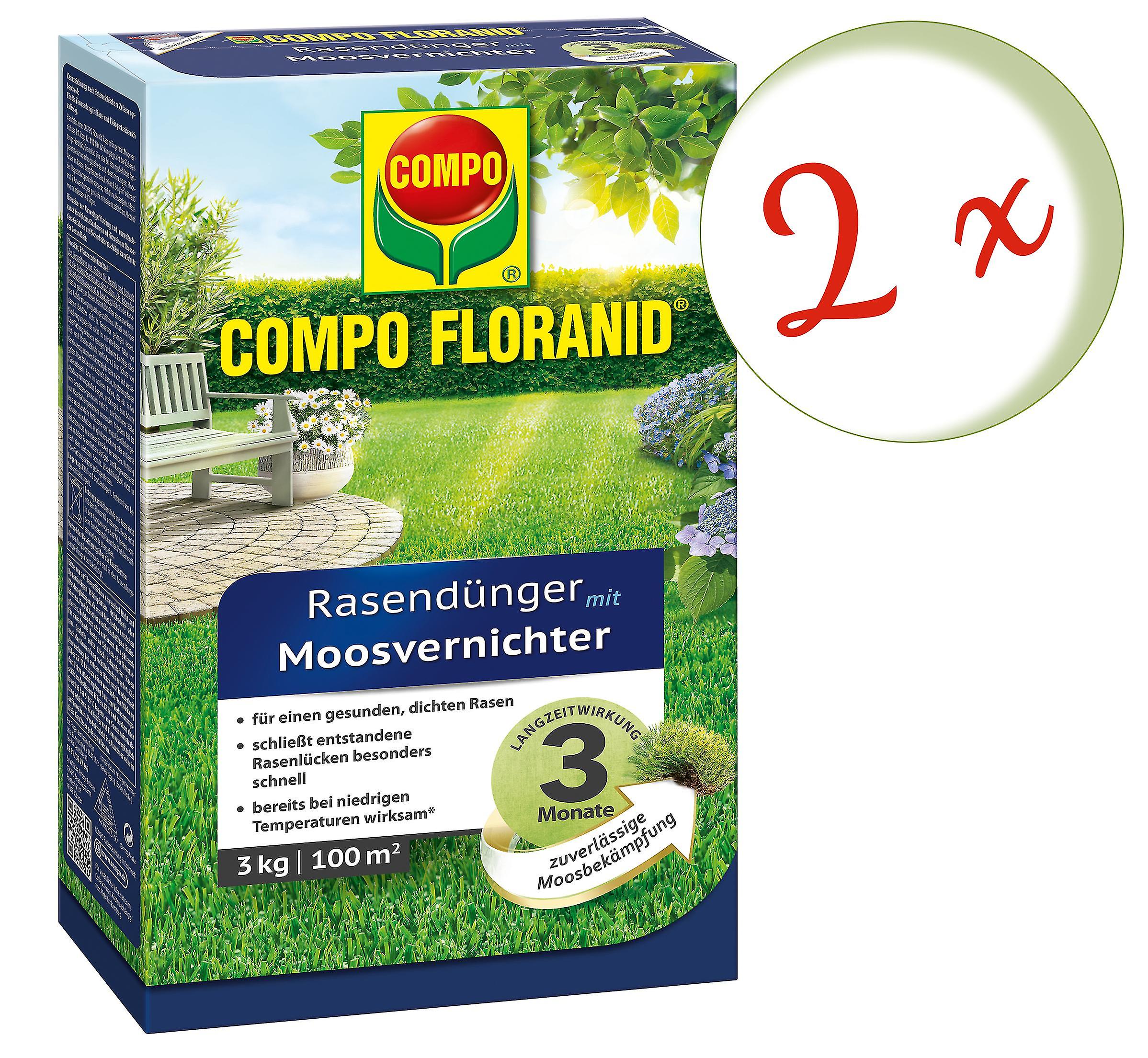 2 x COMPO Floranid?? turf dryer with moss killer， 3 kg