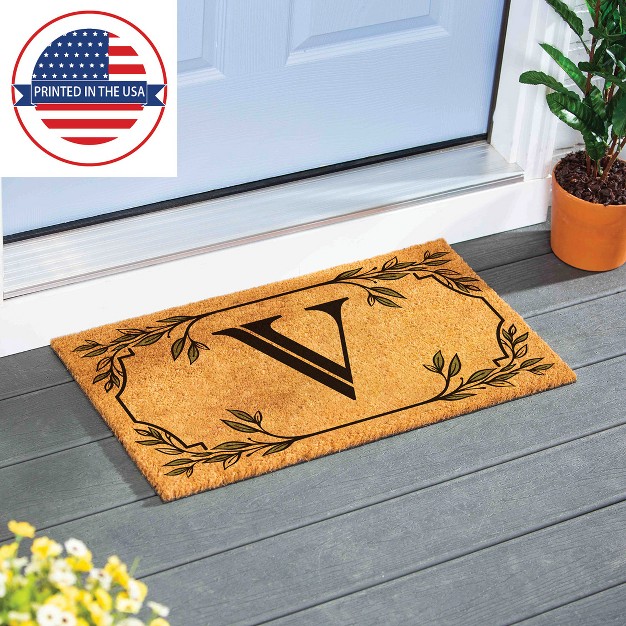 X 16 quot Monogram Coir Mat Letter quot v quot