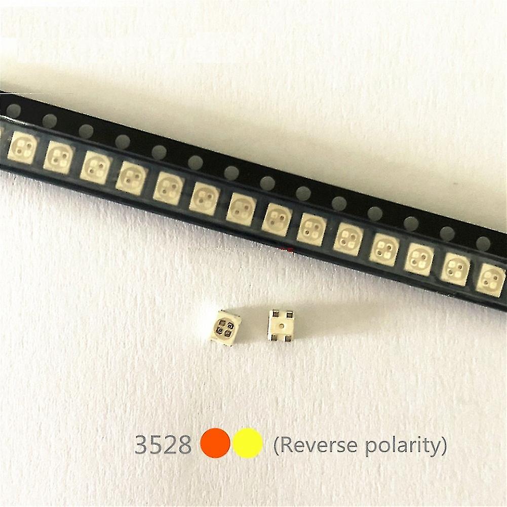 100pcs 3528 Amber+yellow Plcc-4 Reverse Pole ，617nm+587nm ， 50ma 2v 0.1w Bicolor Smd Led Lamps Ligh