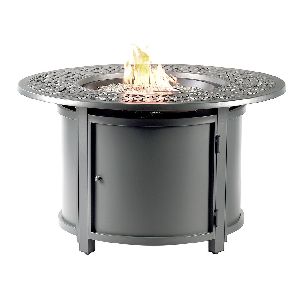 Round 44 in. x 44 in. Aluminum Propane Fire Pit Table with Glass Beads  Two Covers  Lid  57 000 BTUs