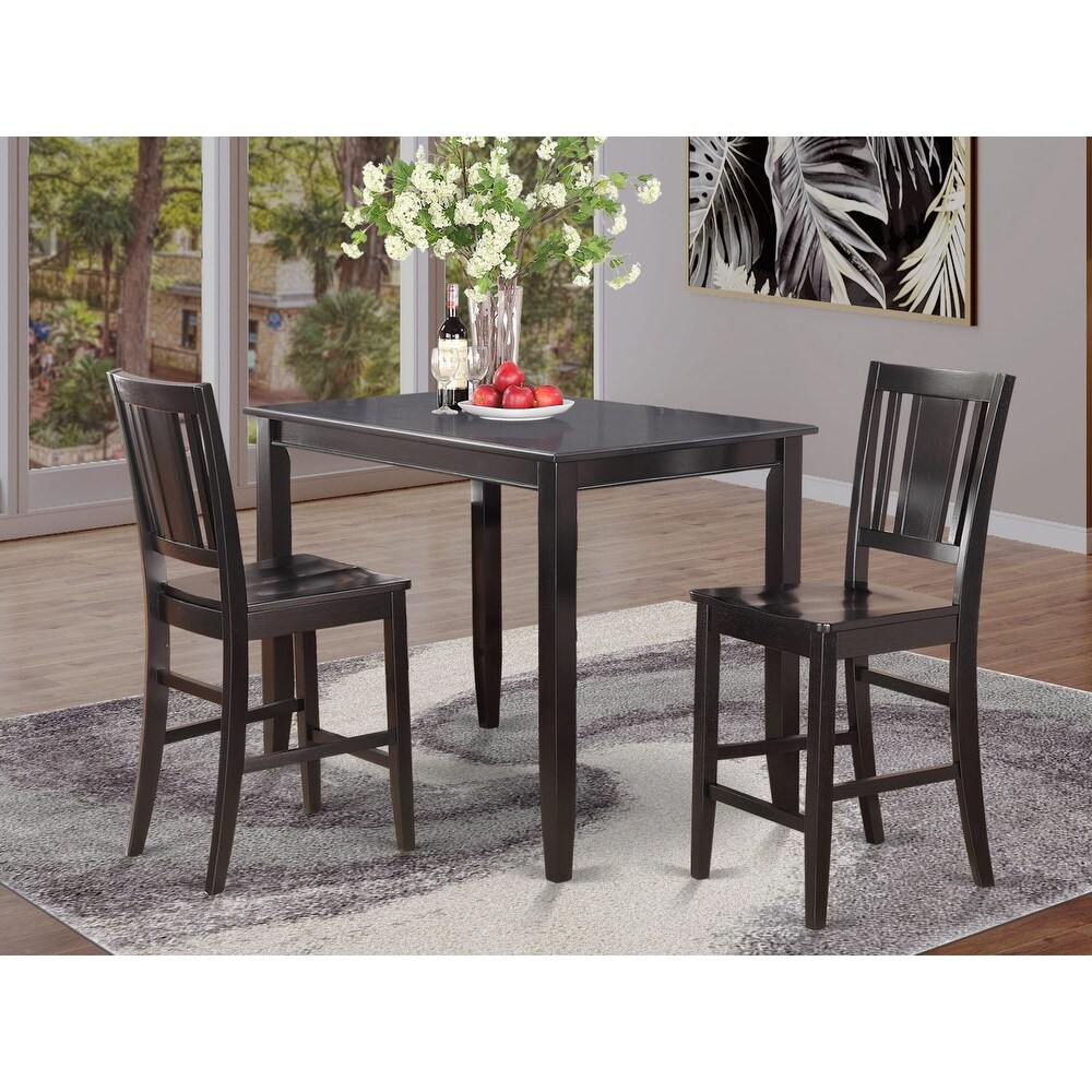 East West Furniture 3 Piece Counter Height Table Set  a Rectangle Dining Table and 2 Kitchen Chairs  Black (Seat Options)