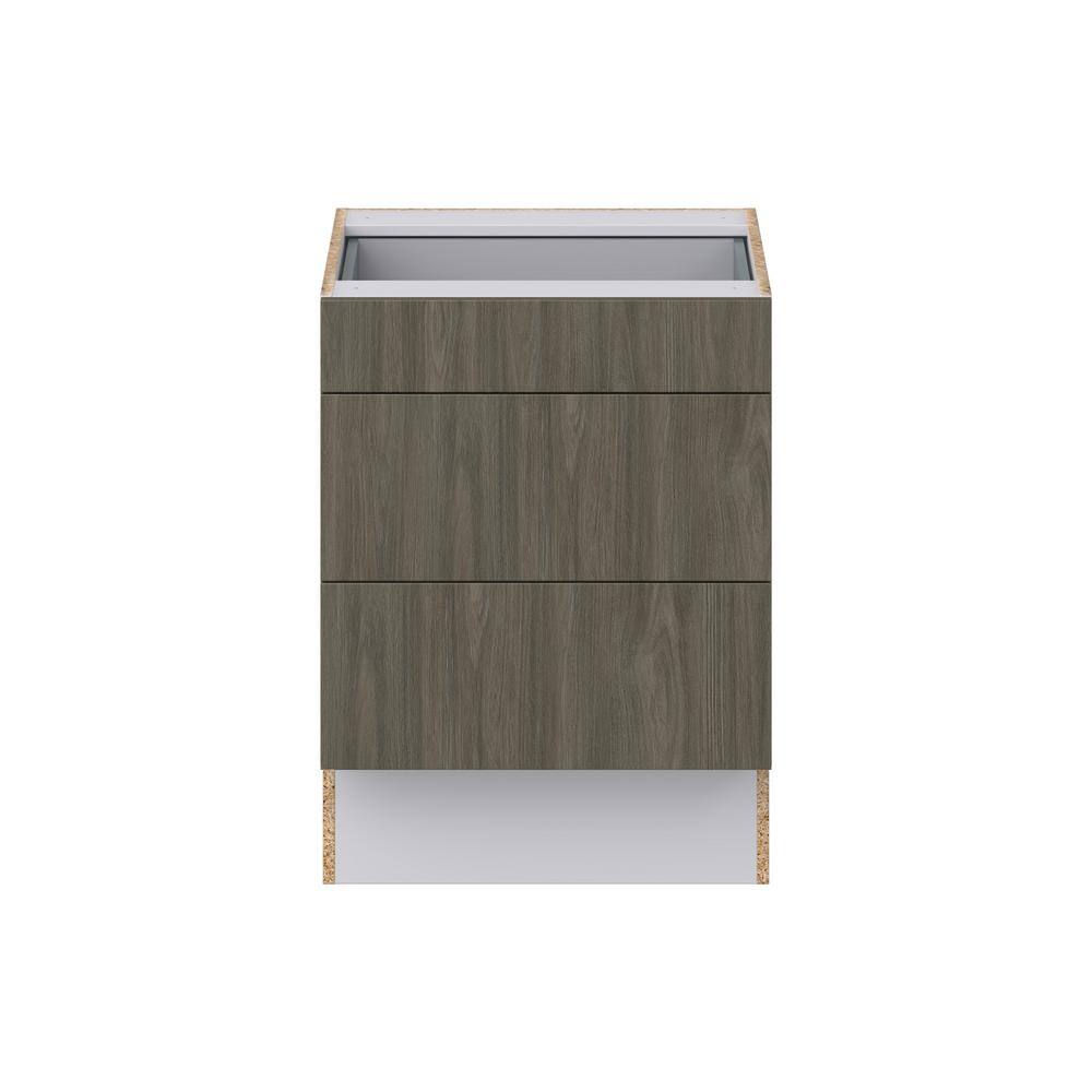 J COLLECTION Medora Textured Slab Walnut Assembled 24 in. W x 32.5 in. H x 23.75 in. D ADA 3 Drawers Base Kitchen Cabinet DSB3D24ADA-MD