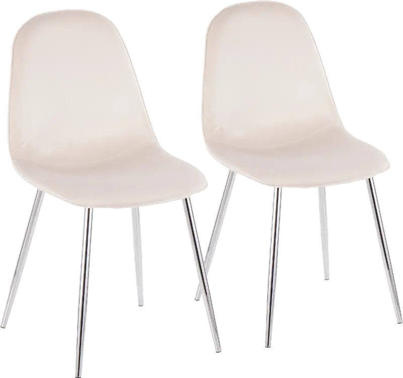 Contemporary Cream and Chrome Dining Room Chair (Set of 2) - Pebble