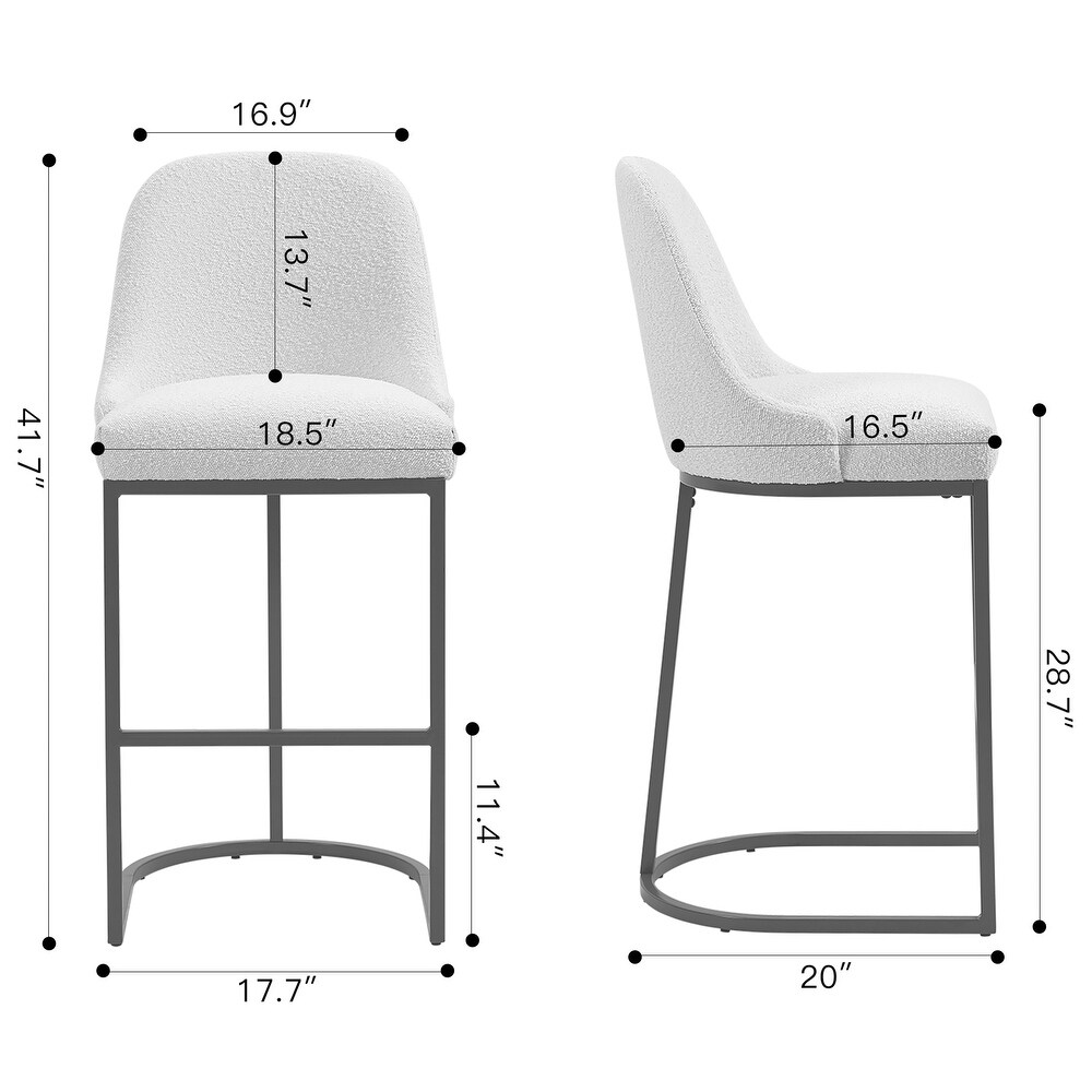 Set of 2 Ayane White Boucle Bar Stool with Iron Legs