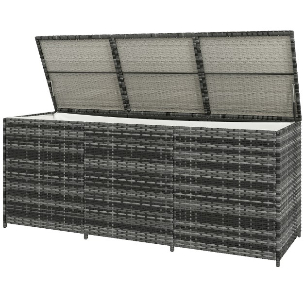 Outsunny 175 Gallon Outdoor Storage Box With Inner Liner Pe Rattan Wicker Deck Box With Pneumatic Bar Lift Mixed Gray